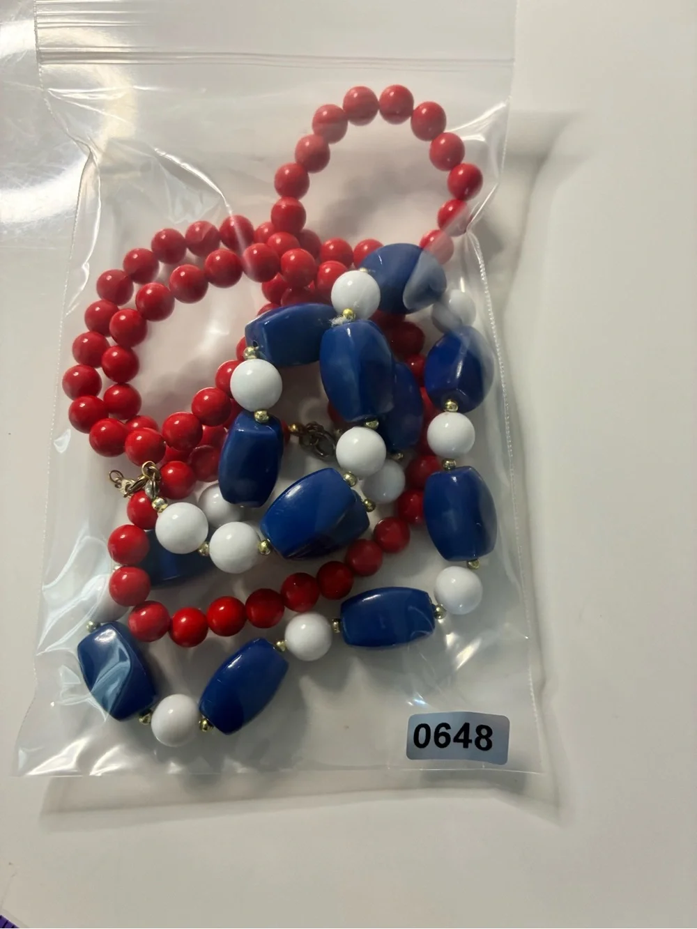 Patriotic Two-Strand Red, Blue & White Beaded VTG Retro Necklace’s Memorial Day